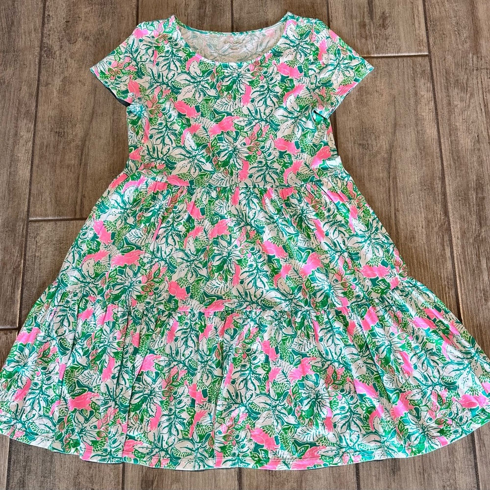Lilly Pulitzer Pink & Green Floral Tiered Dress